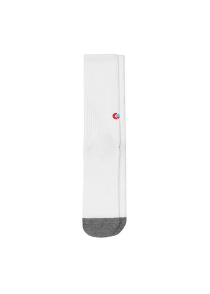 Boys White Crew Sock - Red Logo