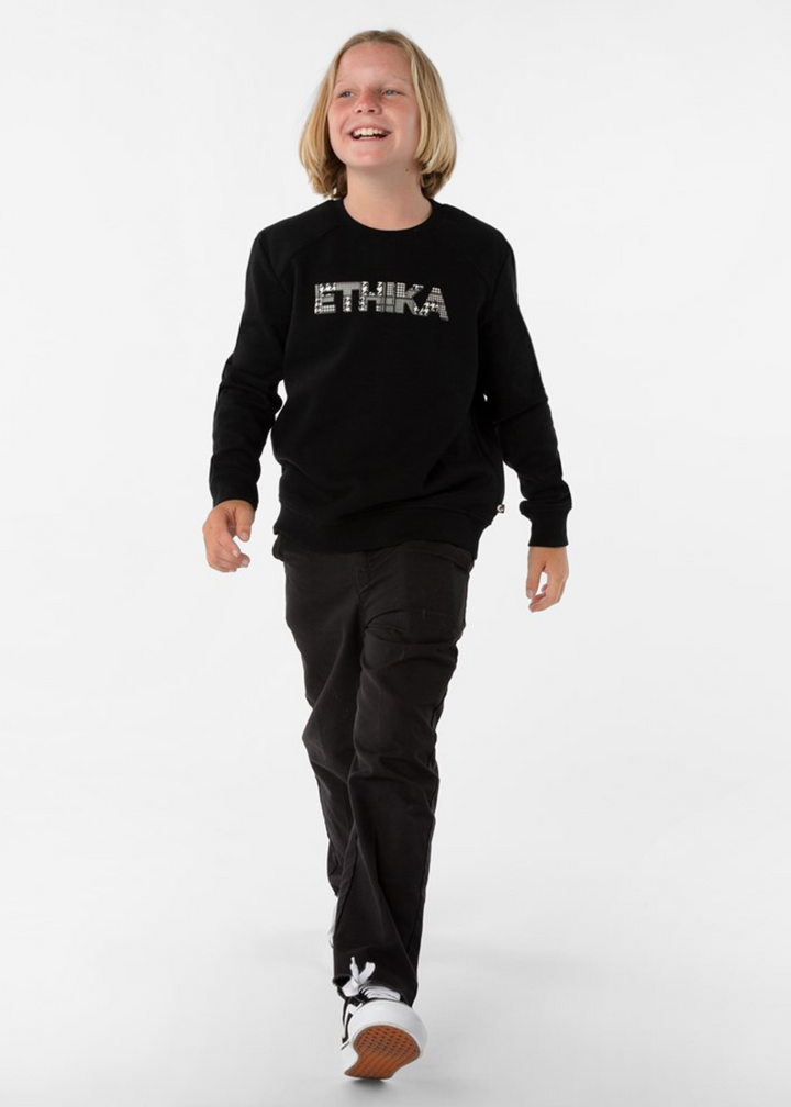 Boys Crew Neck Fleece - Scrap Logo Black