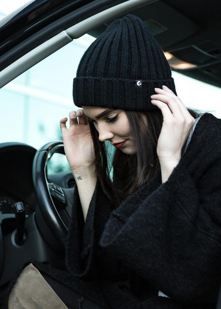 Ribbed Fold Beanie Black