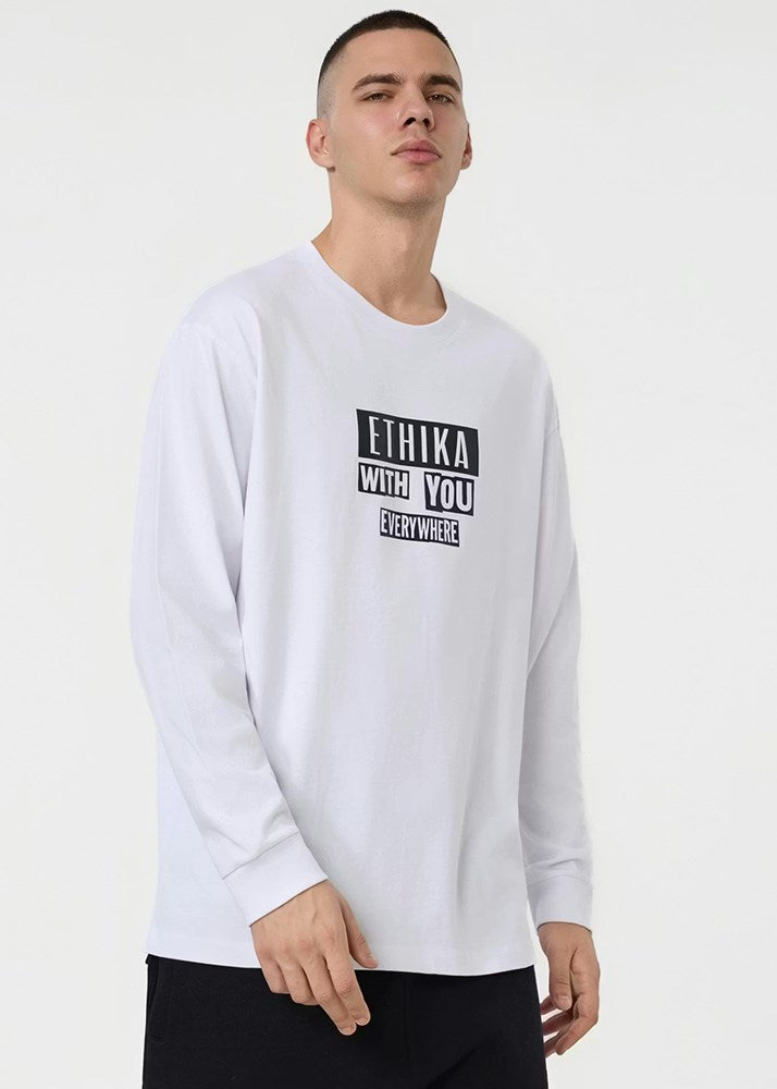 Mens Stamped Longsleeve Tee - White