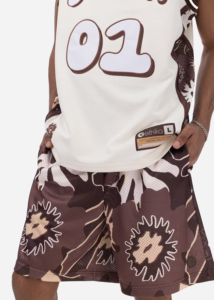 Mens Hawaiian Bloom Basketball Short 7"