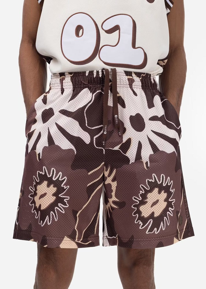 Mens Hawaiian Bloom Basketball Short 7"