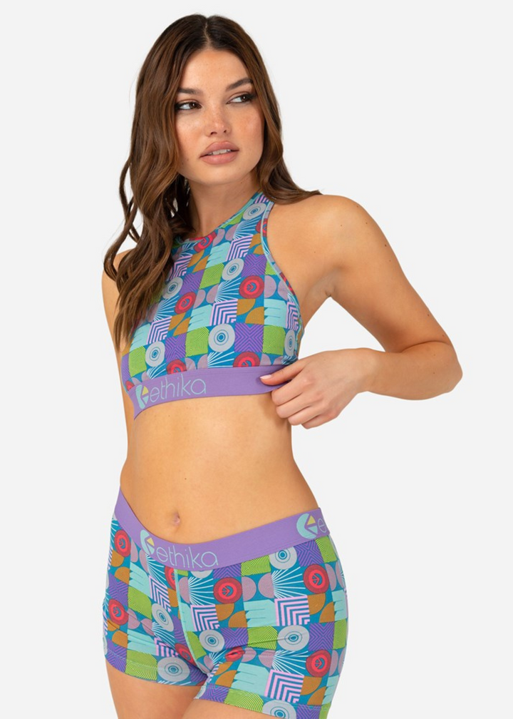 Abstract Gathering High Neck Bra