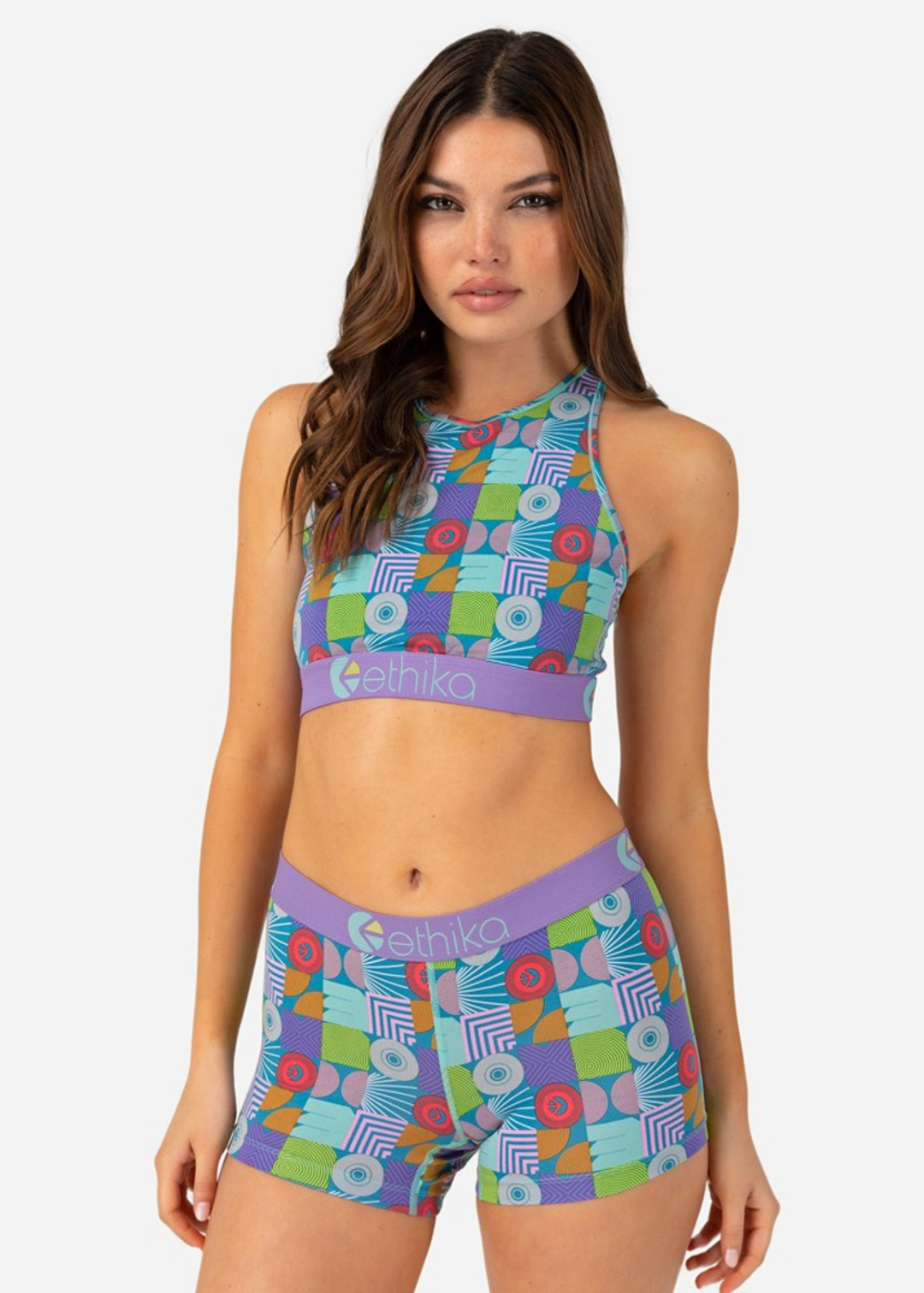 Abstract Gathering High Neck Bra