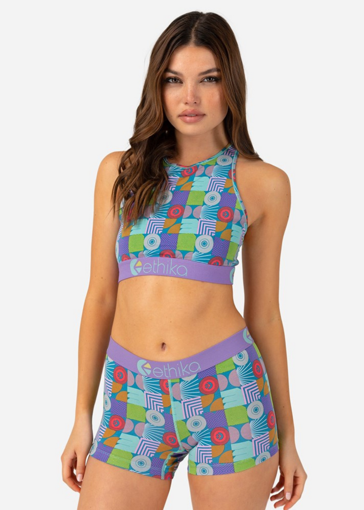 Abstract Gathering High Neck Bra