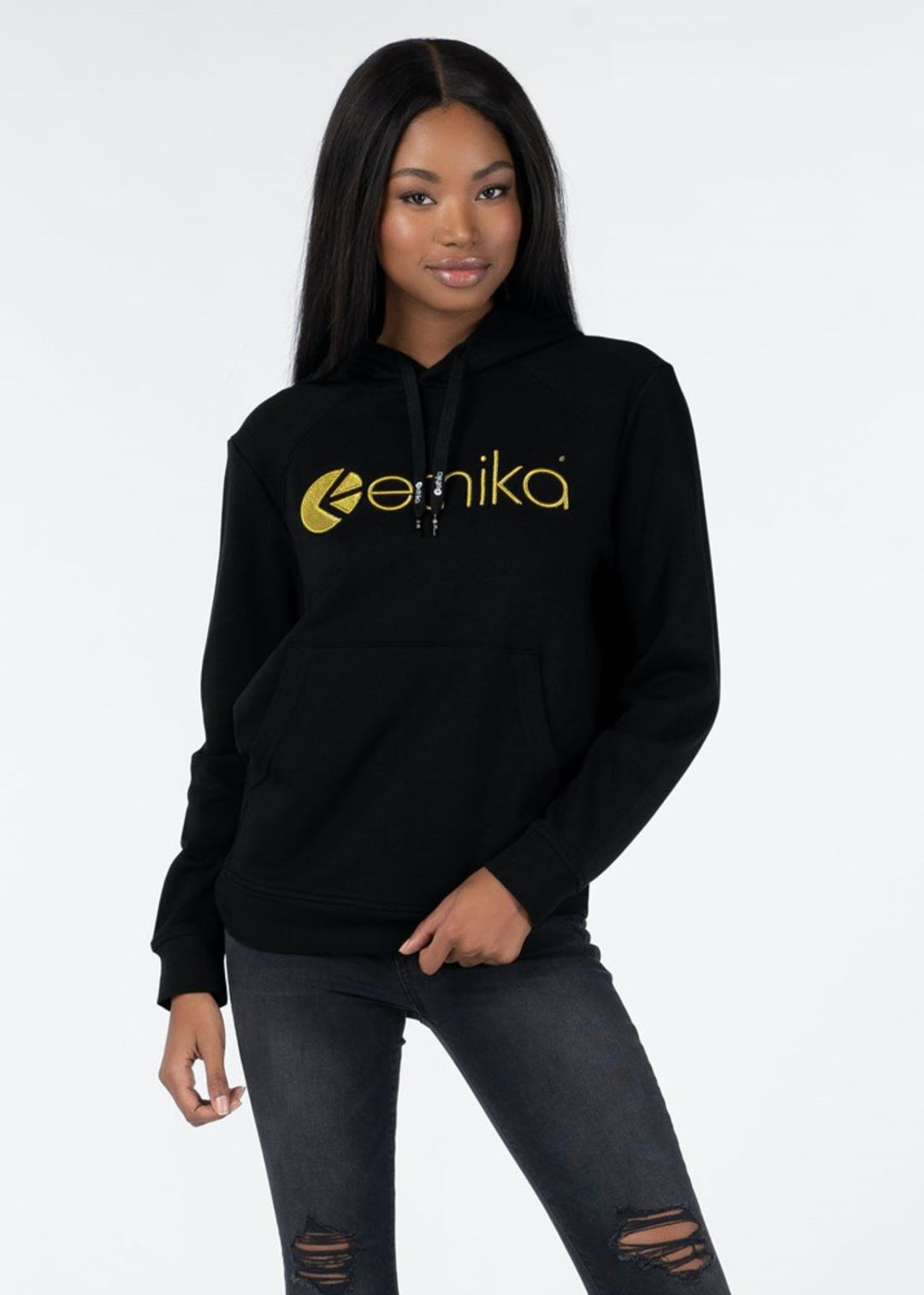 Womens Embroidered Hoodie - Black / Gold