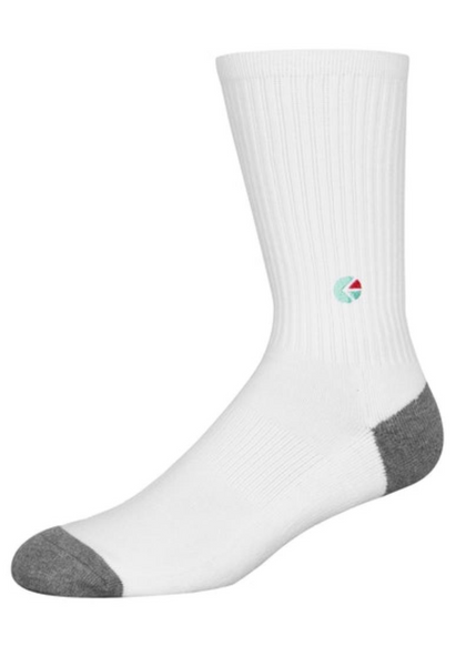 White Crew Socks - Turquoise Logo