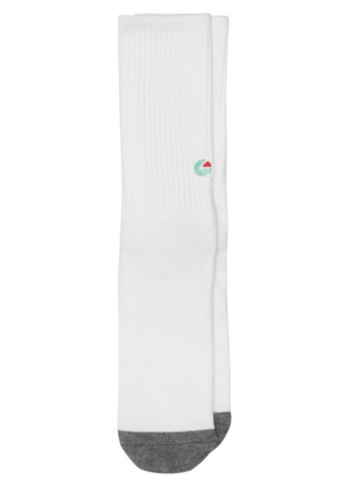 White Crew Socks - Turquoise Logo