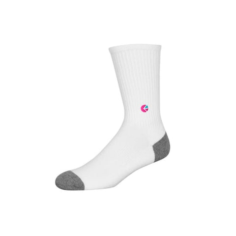 Boys White Crew Sock - Pink Logo